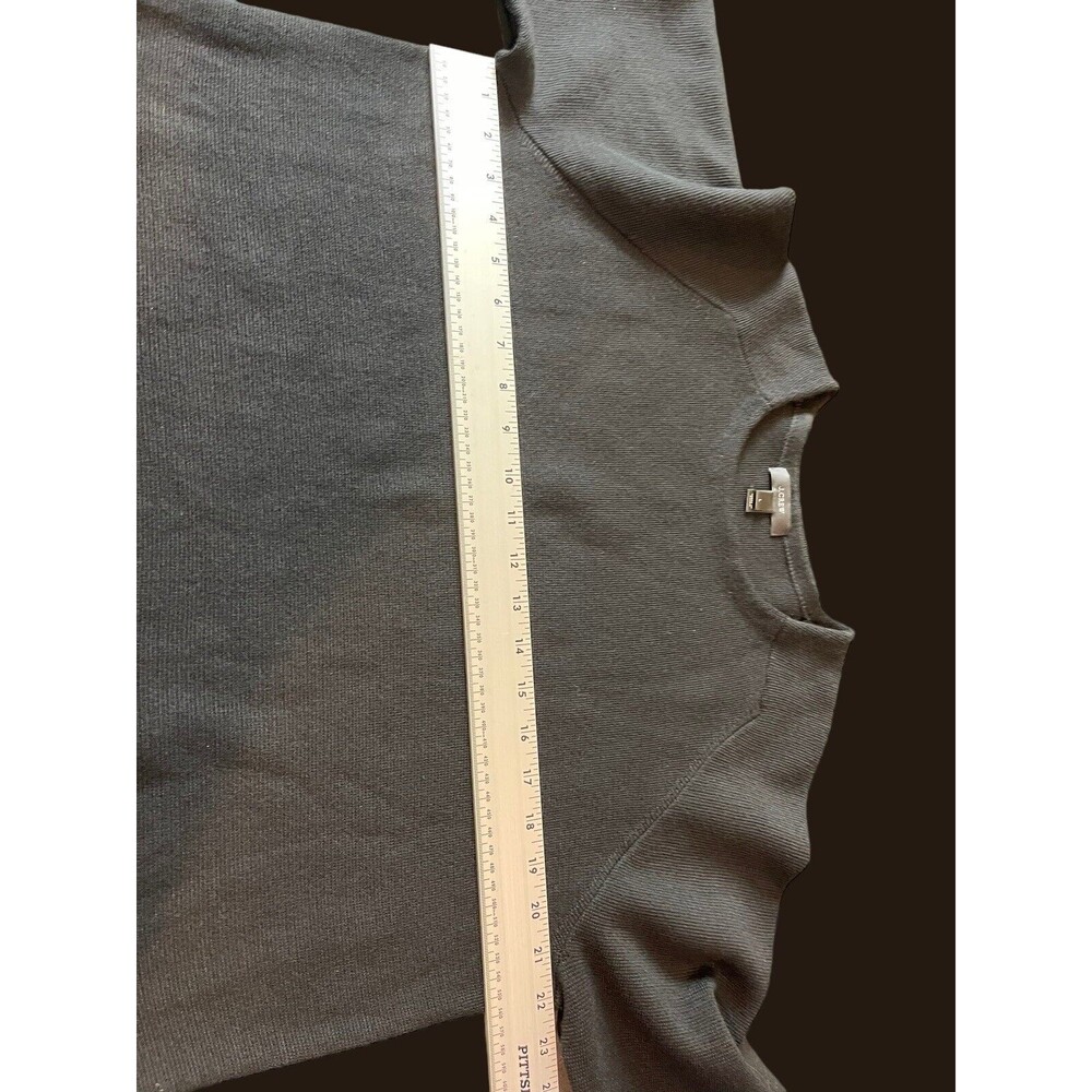 J. Crew Black 100% Merino Wool Pullover Stretch Qtr Sleeve Front Pocket Top L - Picture 8 of 9
